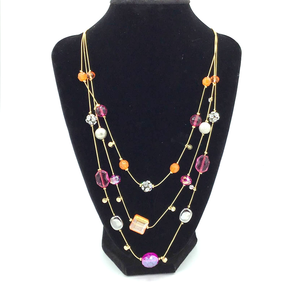 Ballet Gold Rhinestone 3‎ Strand Jeweled Necklace